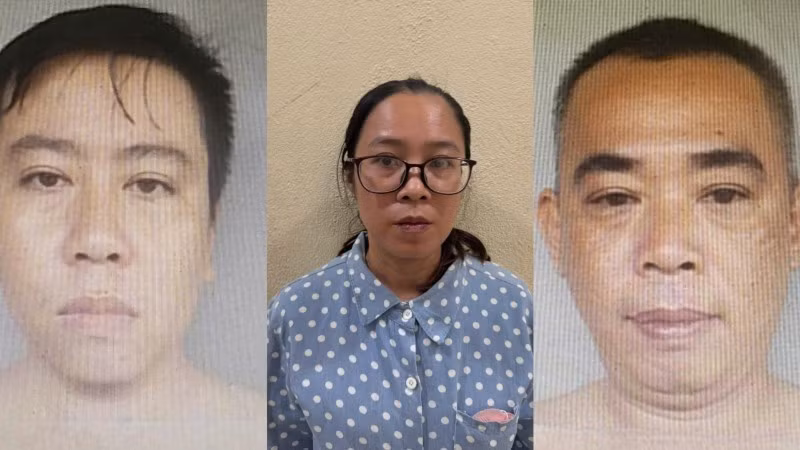 Các bị can: Khổng Đức Hồng, Bùi Thị Mộng Thu, Nguyễn Đức Khánh (từ trái qua). (Ảnh: Công an cung cấp)