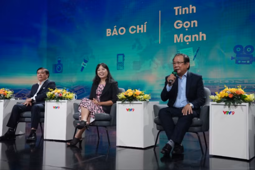 Lãnh đạo các cơ quan báo chí trao đổi tại tọa đàm. (Ảnh: CTV)