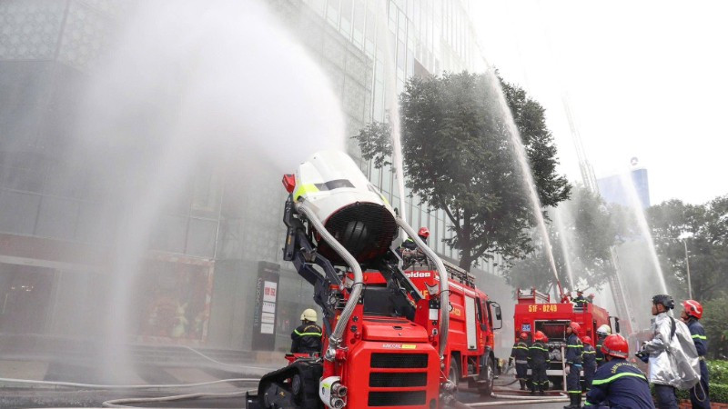 PC07 triển khai một hoạt động diễn tập phòng cháy, chữa cháy và cứu hộ, cứu nạn trên địa bàn thành phố. (Ảnh: PC07)