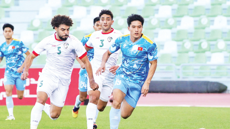 Đội tuyển U23 Việt Nam (áo xanh) thi đấu giao hữu với U23 Syria trước thềm AFC U23 Asian Cup 2026.