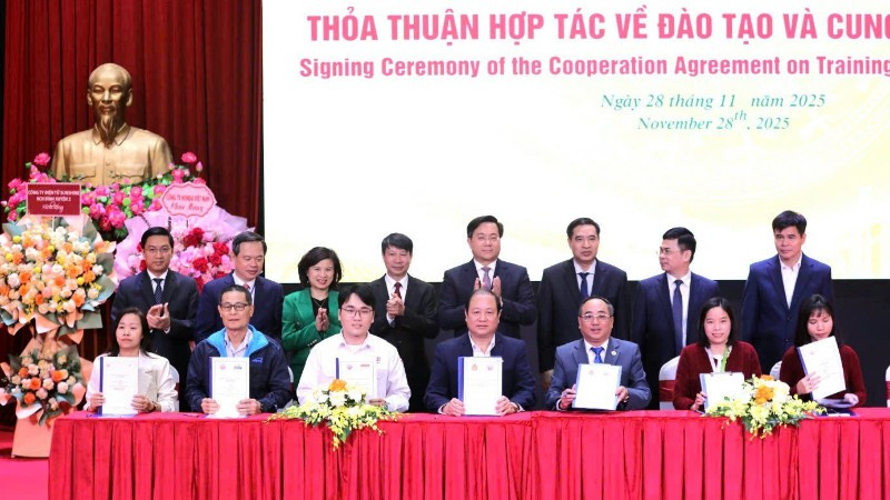 Các đại biểu chứng kiến lễ ký kết thỏa thuận hợp tác về đào tạo và cung ứng lao động.