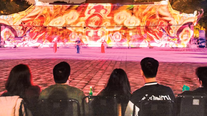 Chương trình 3D Mapping với chủ đề “Tinh hoa đạo học” tại Văn Miếu-Quốc Tử Giám. (Ảnh: BTC)
