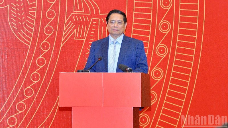 Thủ tướng Chính phủ Phạm Minh Chính phát biểu ý kiến tại cuộc gặp gỡ. (Ảnh: THANH GIANG)