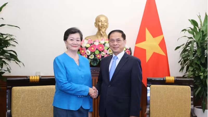 Phó Thủ tướng, Bộ trưởng Ngoại giao Bùi Thanh Sơn tiếp Đại sứ Campuchia Chea Kimtha. (Ảnh: Thành Long/Thế giới & Việt Nam)