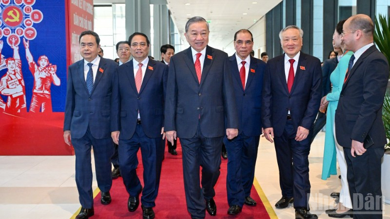 Tổng Bí thư Tô Lâm cùng các đồng chí lãnh đạo, nguyên lãnh đạo Đảng, Nhà nước dự Đại hội Đảng bộ Chính phủ lần thứ I, nhiệm kỳ 2025-2030. (Ảnh: DUY LINH-TRẦN HẢI)