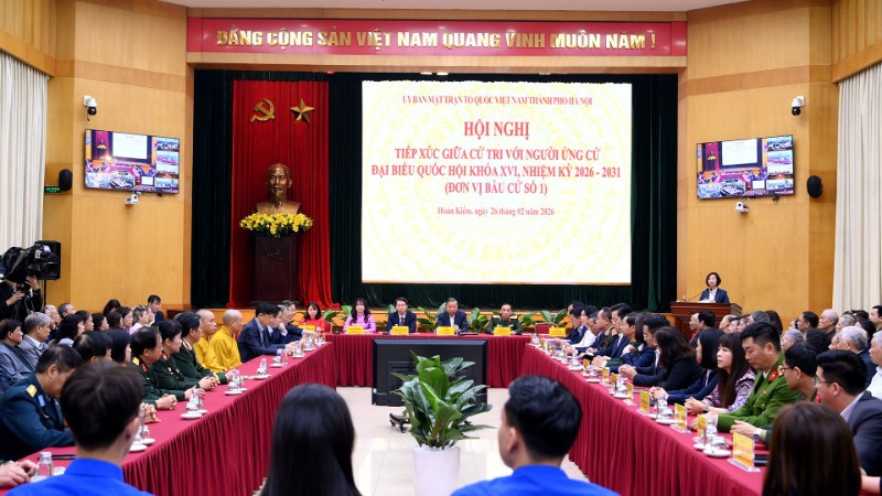 Hội nghị tiếp xúc giữa cử tri với người ứng cử đại biểu Quốc hội Khóa XVI, nhiệm kỳ 2026-2031, đơn vị bầu cử số 1, thành phố Hà Nội. (Ảnh: ĐĂNG KHOA) 