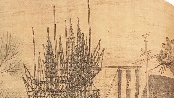 Mô tả giàn giáo tre trong bức tranh "Thanh minh thượng hà đồ". Ảnh: WIKIPEDIA