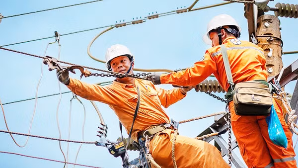 EVNSPC tăng cường kiểm tra định kỳ đường dây bảo đảm cung ứng điện trong mùa khô. Ảnh: TTXVN