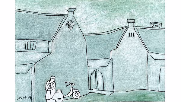 Lê Thiết Cương: Chiều mùa đông”, bột màu, 50x74cm, 2004.
