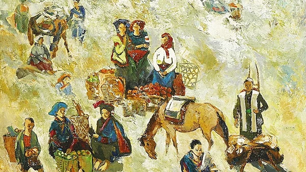 "Chợ phiên trên núi", tranh Đỗ Đức.