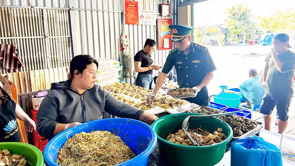 Cán bộ, chiến sĩ Đồn Biên phòng Xuân Đài cùng các thành viên Câu lạc bộ Hạnh Nguyện chuẩn bị các suất cơm trao tặng người dân khó khăn trên địa bàn.
