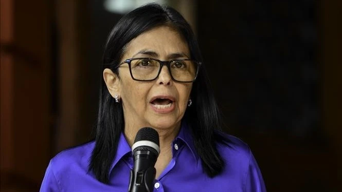 Tổng thống lâm thời Venezuela Delcy Rodriguez trong cuộc họp báo tại Caracas, ngày 14/1/2026. (Ảnh: THX/TTXVN)