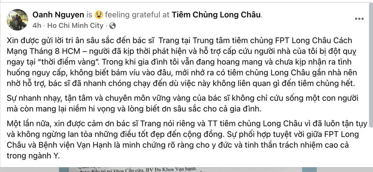 Thư cảm ơn của chị Nguyễn Thị Anh chia sẻ trên mạng xã hội.
