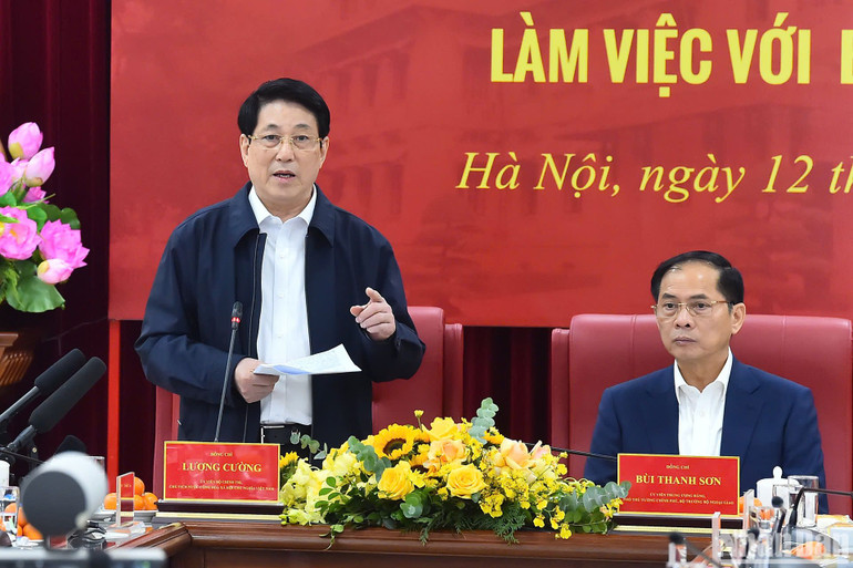 Chủ tịch nước Lương Cường phát biểu ý kiến chỉ đạo tại buổi làm việc.