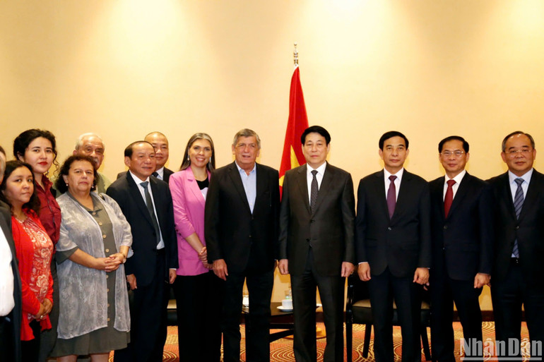 Chủ tịch nước Lương cường và các đại biểu tham dự buổi tiếp.