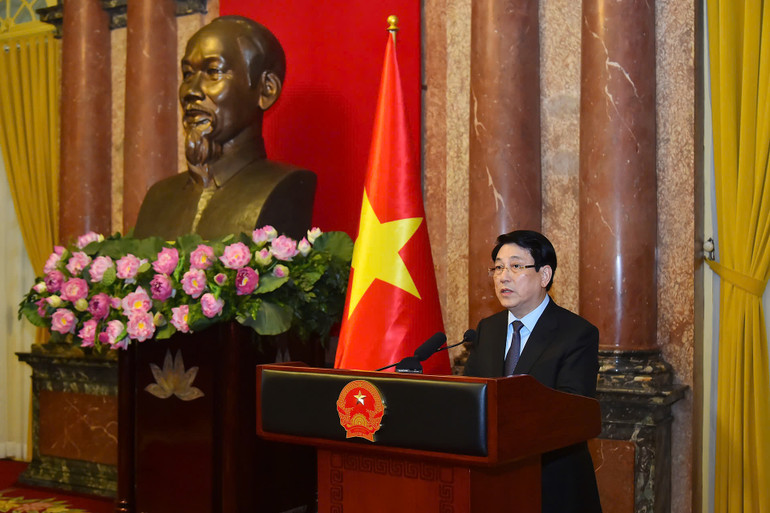 Chủ tịch nước Lương Cường phát biểu ý kiến tại buổi lễ.