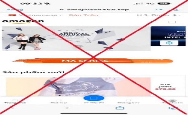 Giao diện trang thương mại điện tử giả mạo Amazon.