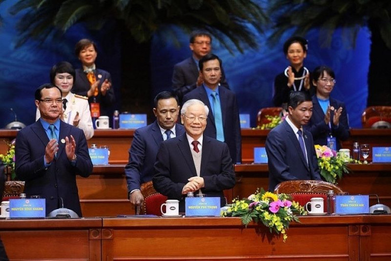 Tổng Bí thư Nguyễn Phú Trọng dự Đại hội XIII Công đoàn Việt Nam. (Ảnh: HẢI NGUYỄN)
