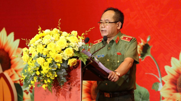 Thiếu tướng Nguyễn Thanh Tùng, Giám đốc Công an thành phố Hà Nội phát biểu chỉ đạo.