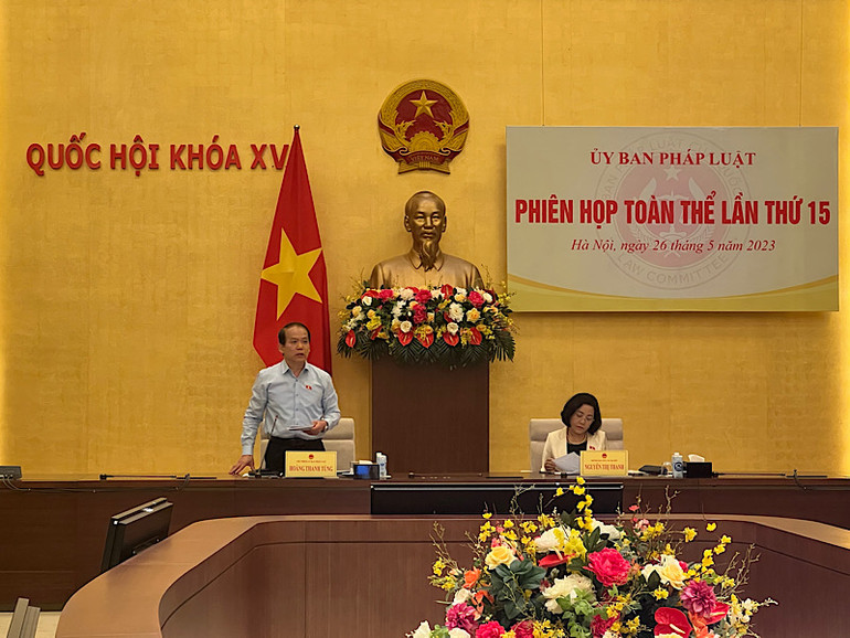 Chủ nhiệm Ủy ban Pháp luật Hoàng Thanh Tùng phát biểu tại phiên họp.