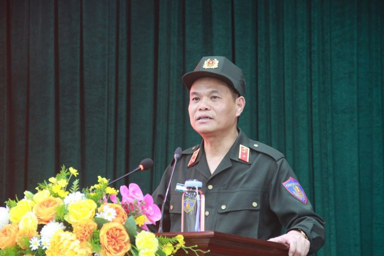 Thiếu tướng Lê Ngọc Châu phát biểu ý kiến tại buổi Lớp bồi dưỡng cán bộ quy hoạch đến tham quan, nghiên cứu thực tế tại đơn vị.