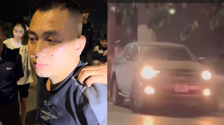 Đối tượng Nguyễn Thanh Tâm bị khống chế sau khi có hành vi điều khiển xe ô-tô đâm vào xe mô-tô đặc chủng của Cảnh sát giao thông.