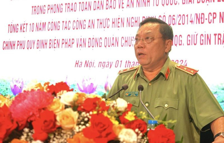 Giám đốc Công an thành phố Hà Nội, Trung tướng Nguyễn Hải Trung phát biểu tại hội nghị.