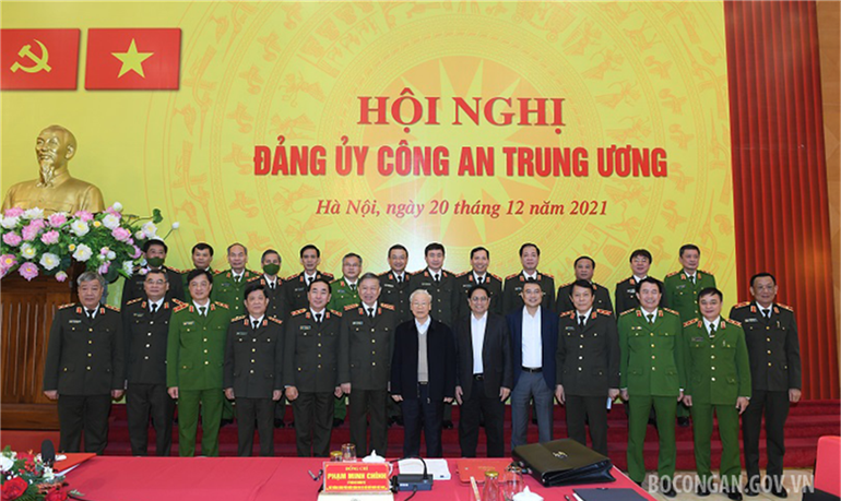 Tổng Bí thư Nguyễn Phú Trọng đến dự và phát biểu tại Hội nghị Đảng ủy Công an Trung ương ngày 20/12/2021.