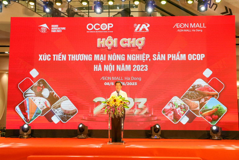 Ông Nguyễn Ánh Dương phát biểu khai mạc hội chợ. (Ảnh: NHẬT QUANG)