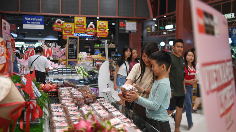 Trái vải thiều tươi của Việt Nam dần trở thành loại quả yêu thích của người tiêu dùng Thái Lan. (Ảnh: ĐINH TRƯỜNG)