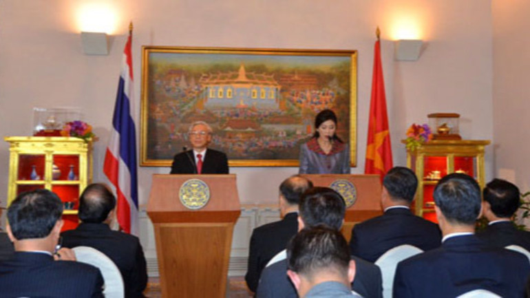 Họp báo tuyên bố nâng cấp quan hệ Việt Nam-Thái Lan lên Đối tác chiến lược trong chuyến thăm chính thức Thái Lan từ ngày 25-27/6/2013 của Tổng Bí thư Nguyễn Phú Trọng. (Ảnh: XUÂN SƠN)