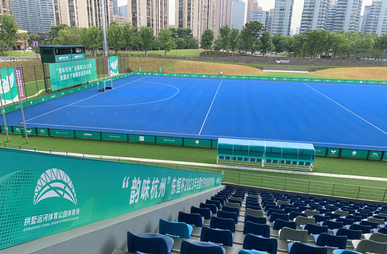 Địa điểm thi đấu bộ môn khúc côn cầu đã hoàn thiện, sẵn sàng phục vụ các trận đấu. (Ảnh: HỮU HƯNG)