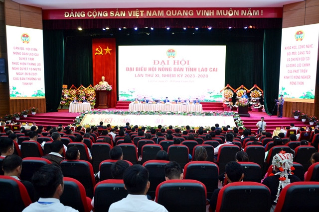 Quang cảnh Đại hội đại biểu Hội Nông dân tỉnh Lào Cai khóa 11, nhiệm kỳ 2023-2028. (Ảnh: QUỐC HỒNG)