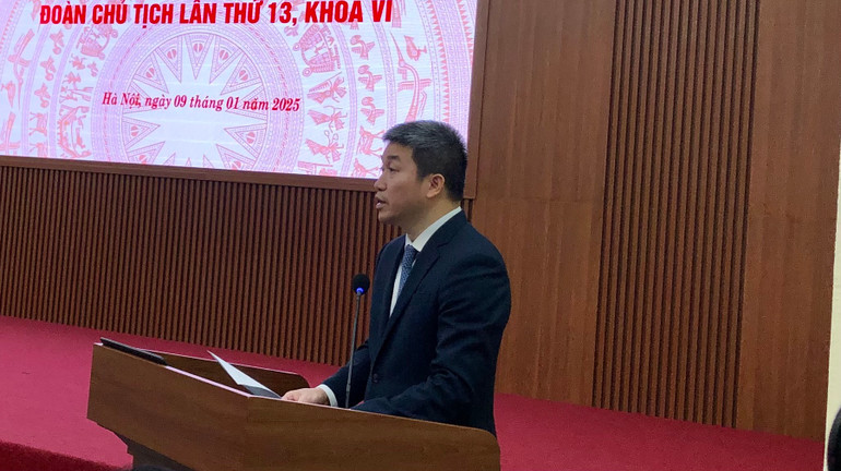 Chủ tịch Liên hiệp các tổ chức hữu nghị Việt Nam Phan Anh Sơn phát biểu tại Hội nghị.