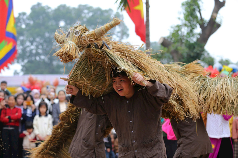 Lễ hội trâu rơm ở Vĩnh Phúc. Ảnh: Thành Đạt