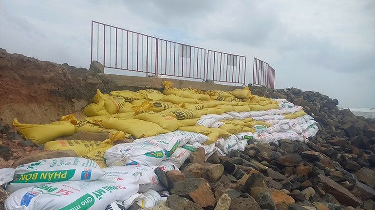 Tình trạng sạt lở bờ biển tại xã An Phú, thành phố Quảng Ngãi đã được khắc phục tạm thời.