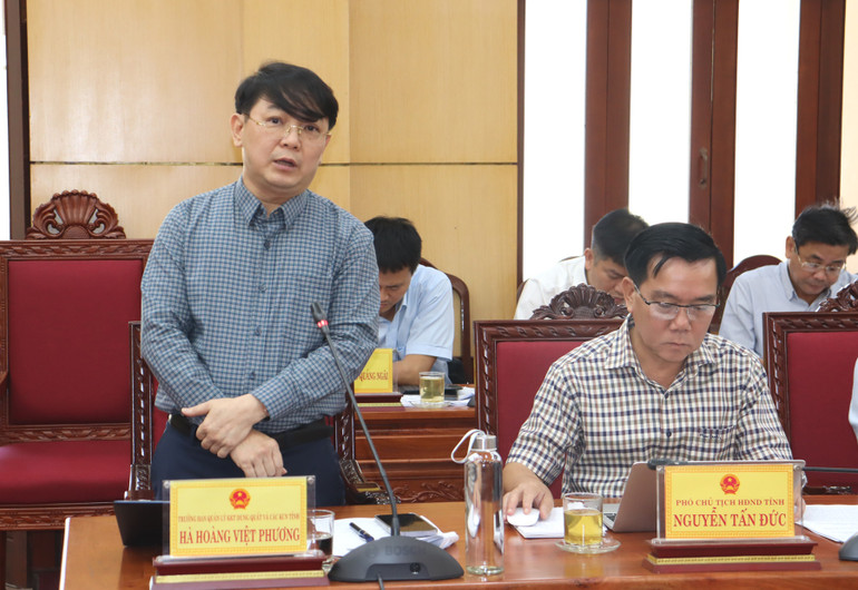 Trưởng Ban Quản lý Khu kinh tế Dung Quất và các khu công nghiệp Quảng Ngãi Hà Hoàng Việt Phương phát biểu thảo luận tại phiên họp.