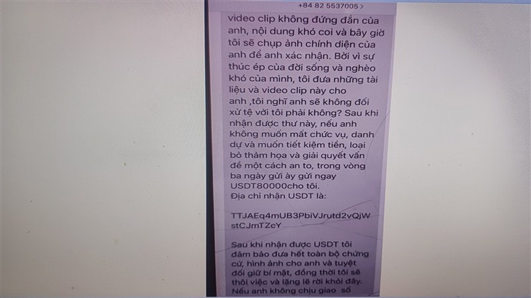 Nếu bị hại mắc bẫy, tội phạm yêu cầu nạn nhân chuyển cho chúng số tiền điện tử (USDT) trị giá hơn 2 tỷ đồng.