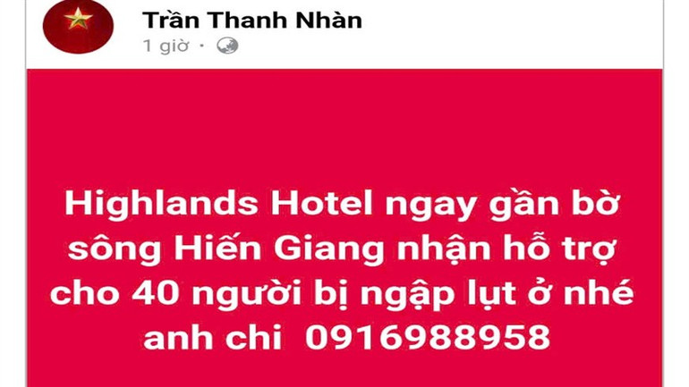 Chia sẻ ủng hộ chỗ nghỉ miễn phí cho người bị ảnh hưởng bởi mưa lũ.