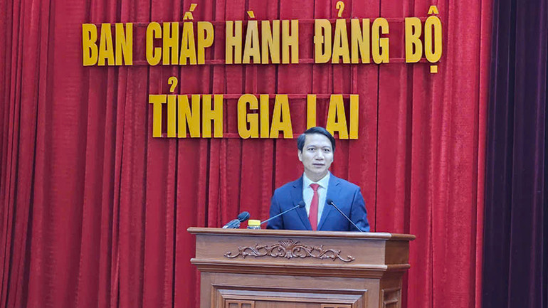 Đồng chí Nguyễn Ngọc Lương phát biểu tại hội nghị.