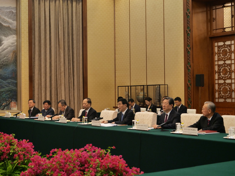 Chủ tịch Chính hiệp toàn quốc Trung Quốc Vương Hộ Ninh tại cuộc tiếp. (Ảnh: HỮU HƯNG)