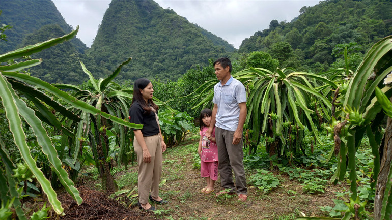 Cán bộ tín dụng chính sách kiểm tra hiệu quả vay vốn ở xã biên giới Quang Long, huyện Hạ Lang, tỉnh Cao Bằng. Cán bộ tín dụng chính sách kiểm tra hiệu quả vay vốn ở xã biên giới Quang Long, huyện Hạ Lang, tỉnh Cao Bằng.