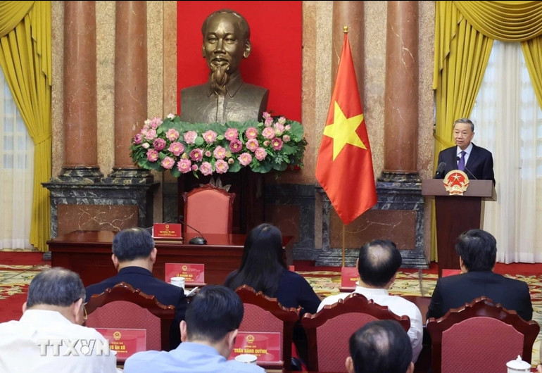 Chủ tịch nước Tô Lâm phát biểu tại buổi gặp mặt. Ảnh: TTXVN