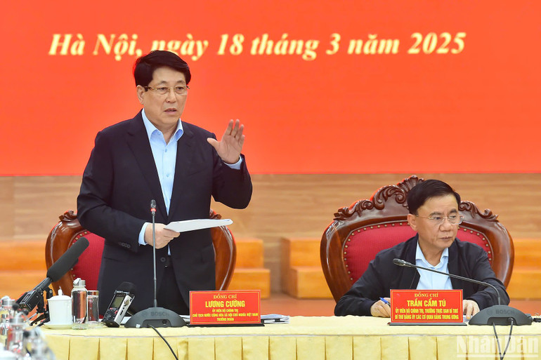 Chủ tịch nước Lương Cường phát biểu kết luận tại hội nghị.