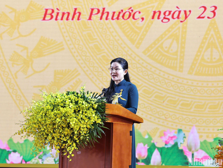 Bí thư Tỉnh ủy Bình Phước Tôn Ngọc Hạnh đọc diễn văn tại Lễ kỷ niệm.