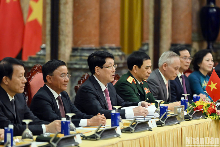 Chủ tịch nước Lương Cường phát biểu tại hội đàm.