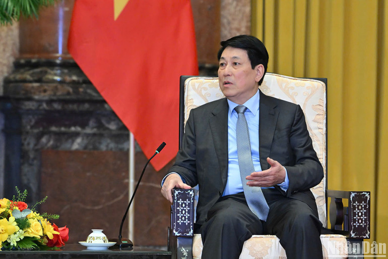 Chủ tịch nước Lương Cường phát biểu tại buổi tiếp.