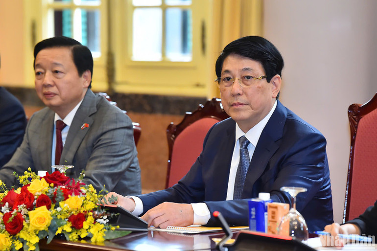 Chủ tịch nước Lương Cường tại buổi tiếp. (Ảnh THỦY NGUYÊN)