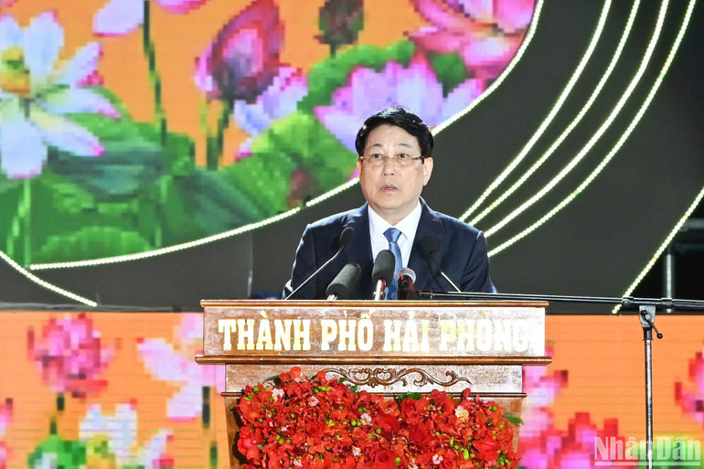 Chủ tịch nước Lương Cường phát biểu tại buổi lễ (ẢNH: THỦY NGUYÊN)