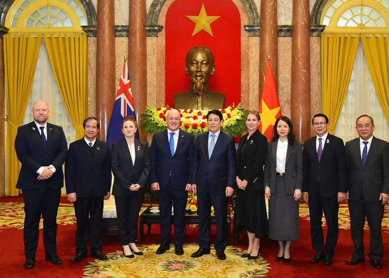 Chủ tịch nước Lương Cường tiếp Thủ tướng New Zealand Christopher Luxon.